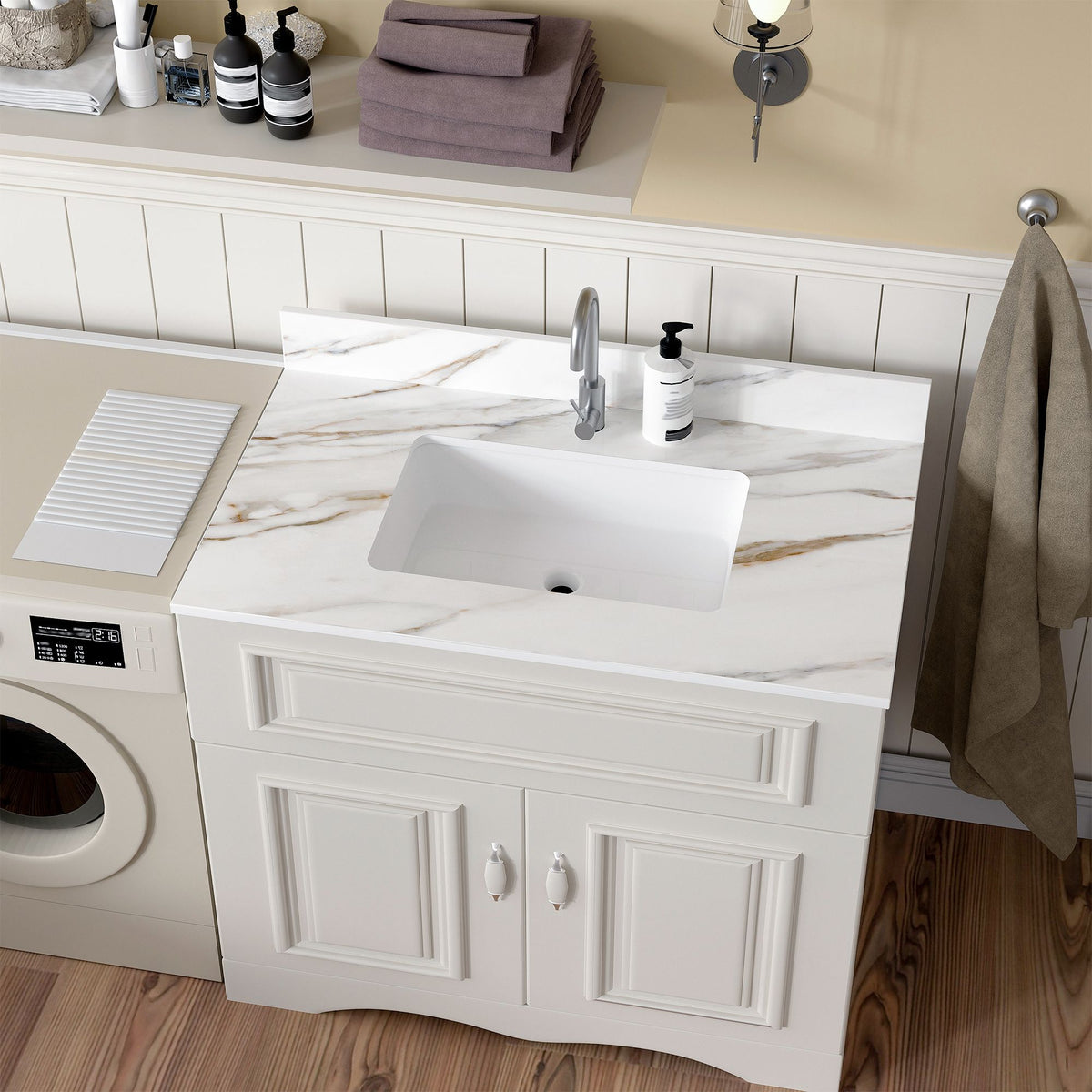 37 Marble Vanity Top, Bathroom Vanity Top with Undermount Rectangular Middle Sink and Height