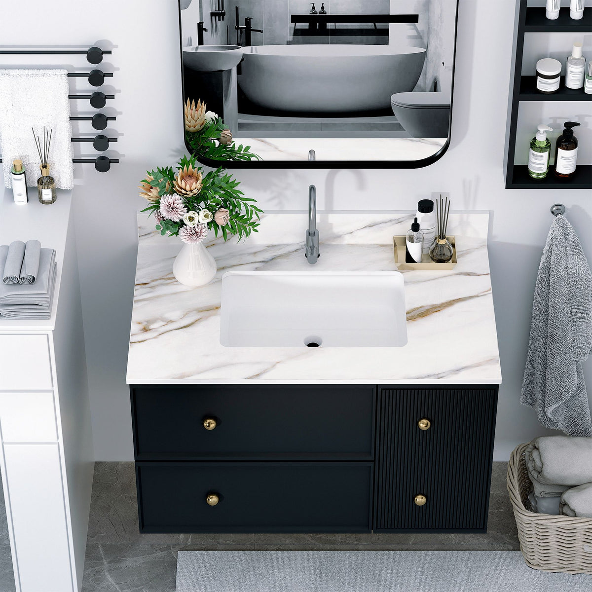 37 Marble Vanity Top, Bathroom Vanity Top with Undermount Rectangular Middle Sink and Height