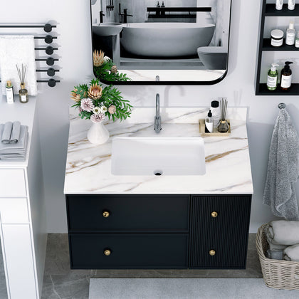 37 Marble Vanity Top, Bathroom Vanity Top with Undermount Rectangular Middle Sink and Height