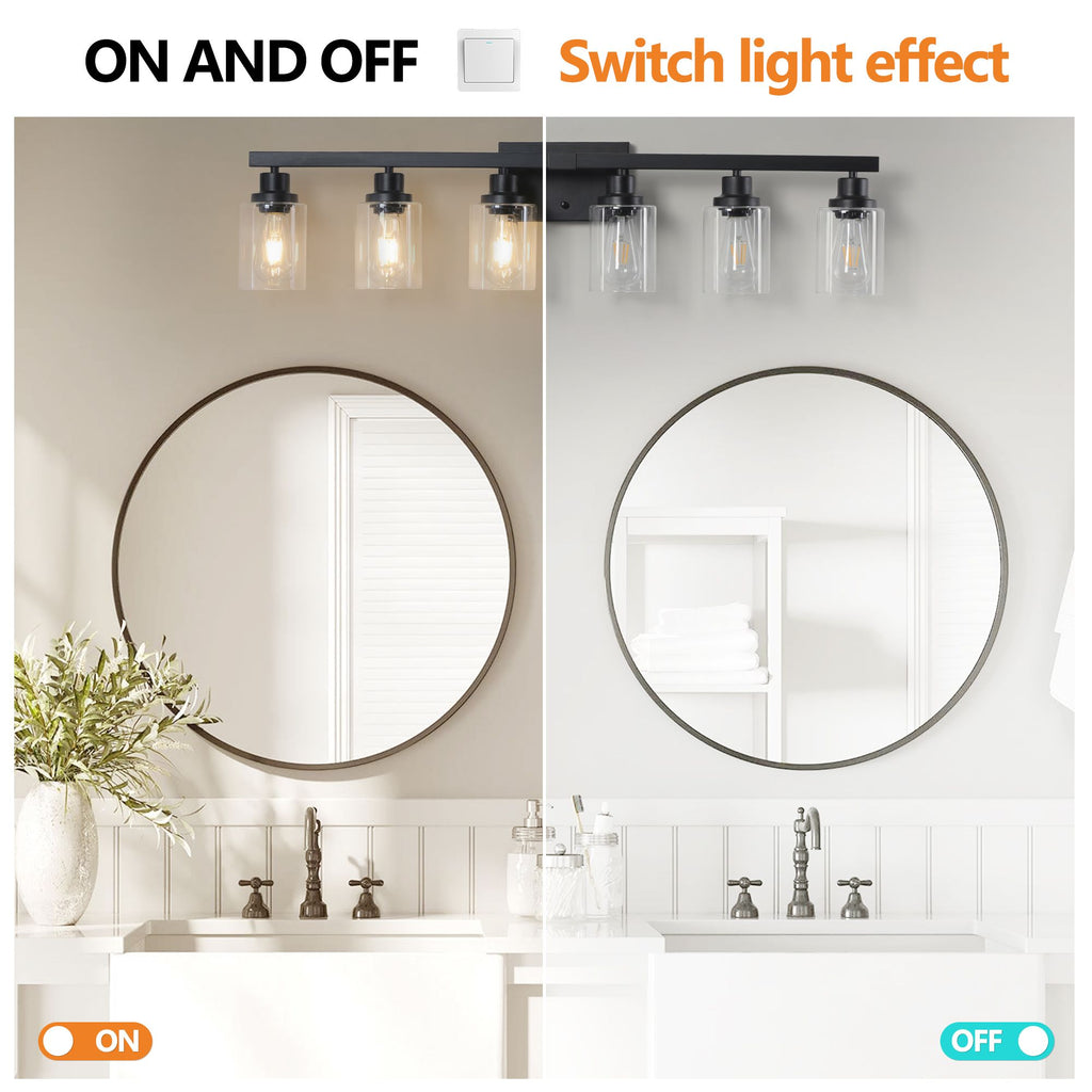 Six-Light Black Bathroom Vanity Fixture with Clear Shades
