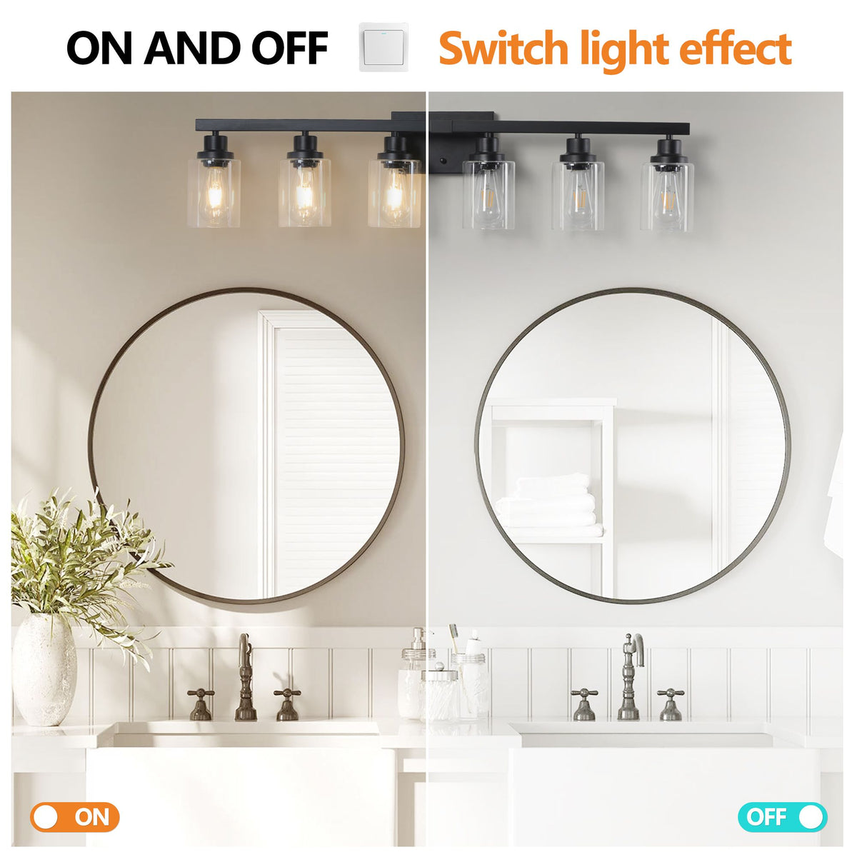 Six-Light Black Bathroom Vanity Fixture with Clear Shades