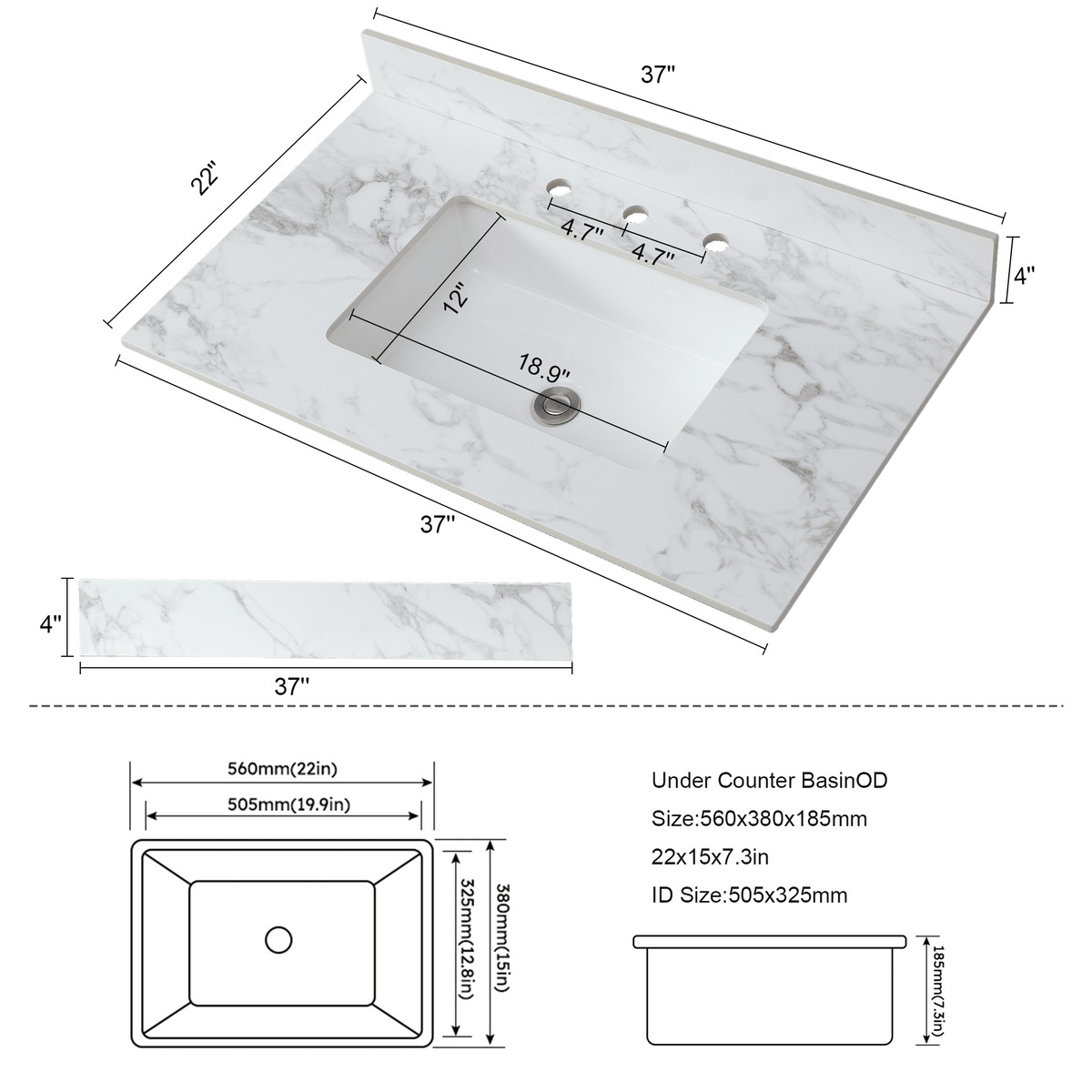 Carra White Vanity Top with Undermount Sink