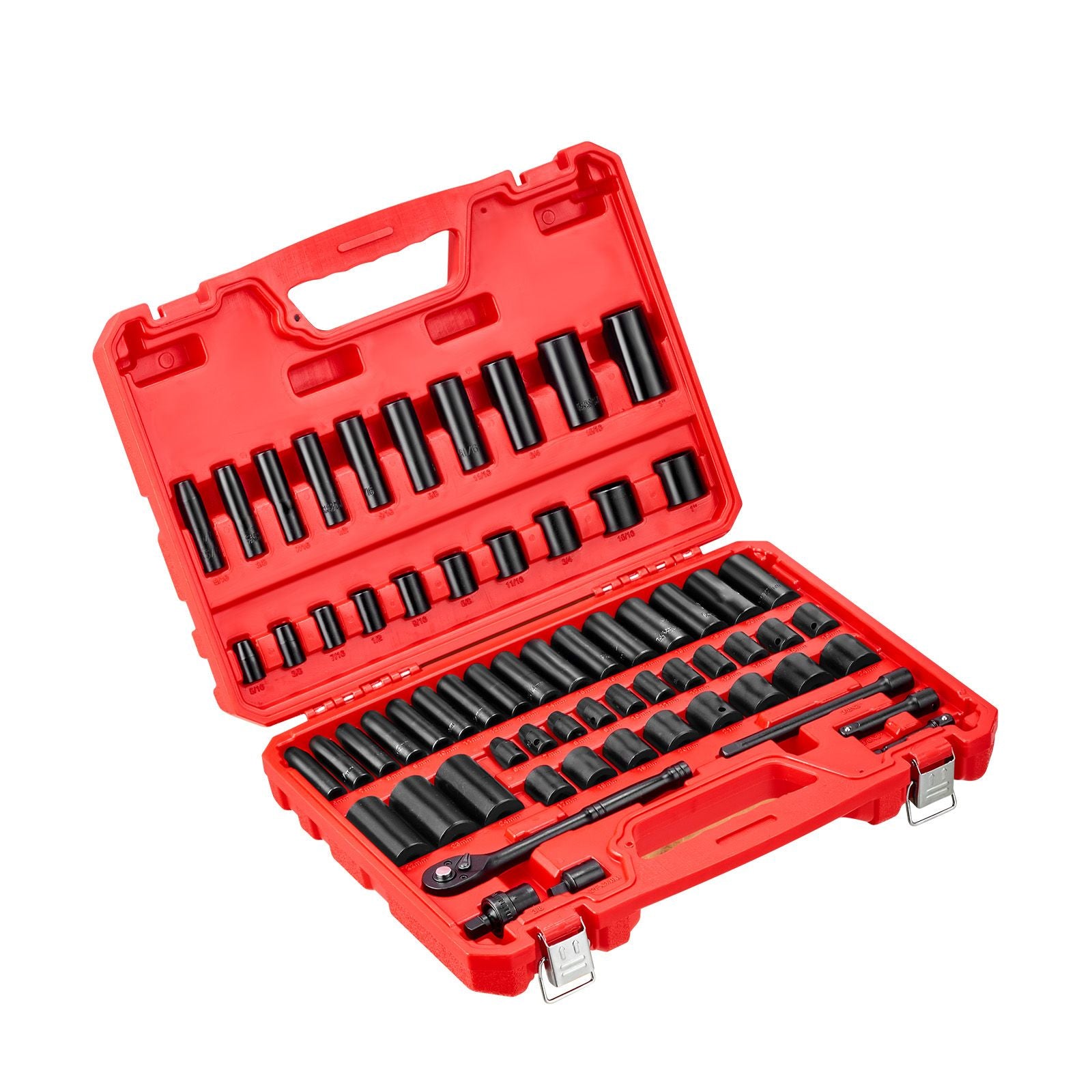 64-Piece 3/ Drive Impact Socket Set: Deep & Shallow Sockets, SAE & Metric, with Carrying Case