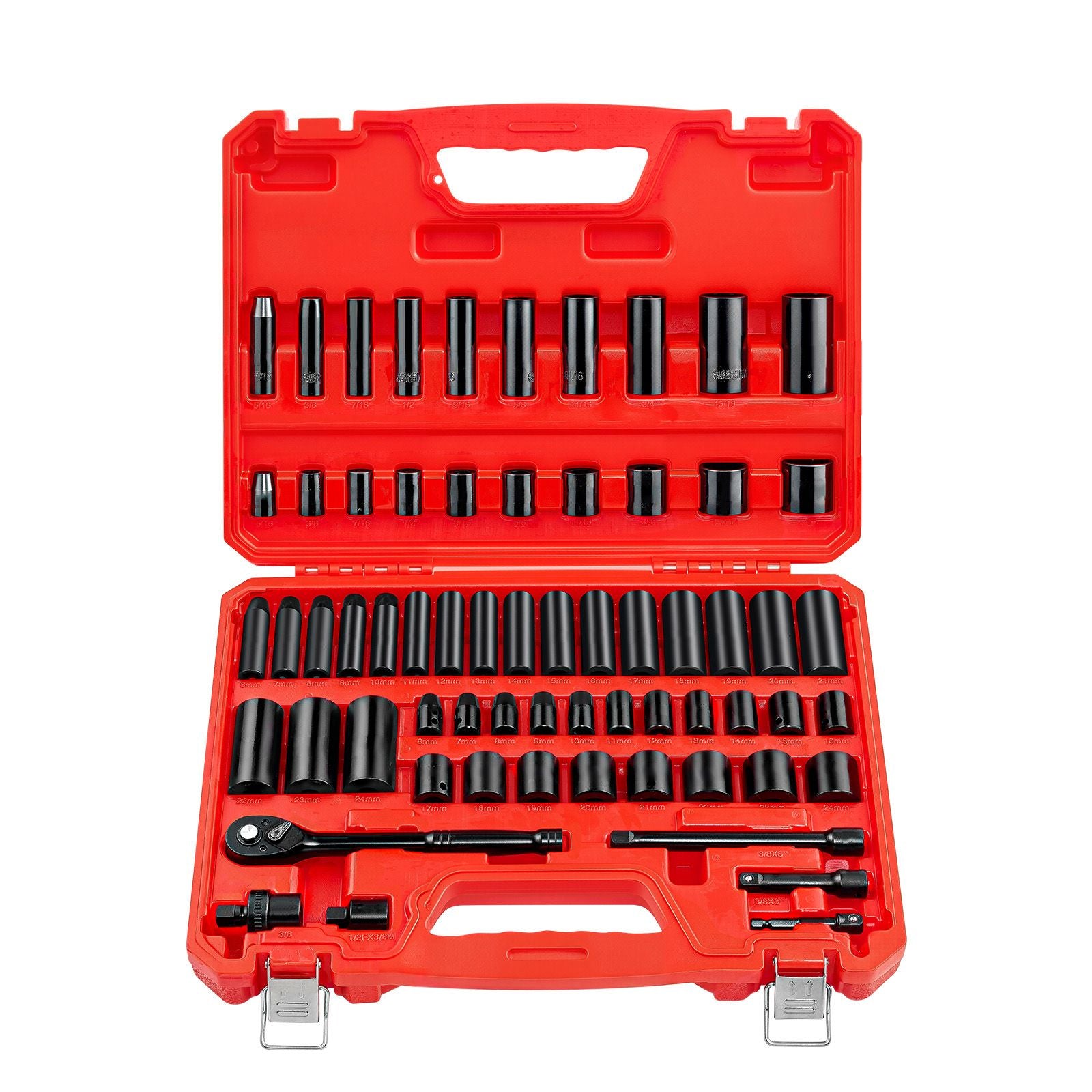 64-Piece 3/ Drive Impact Socket Set: Deep & Shallow Sockets, SAE & Metric, with Carrying Case