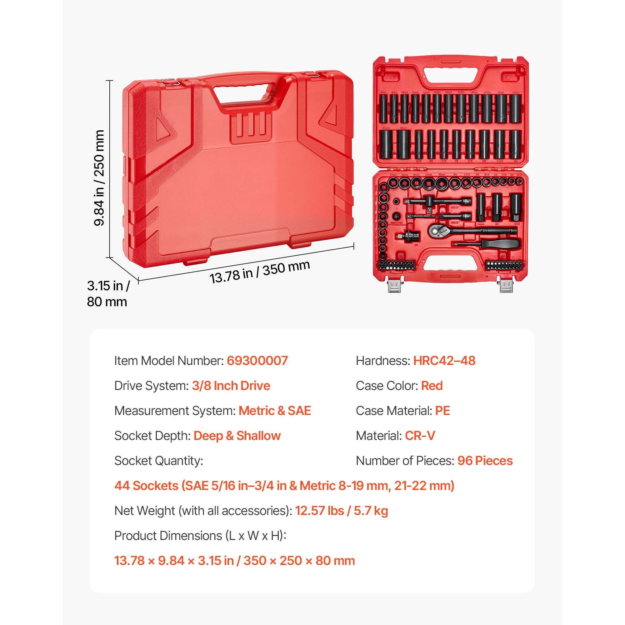 Premium 96-Piece Impact Socket Set with Deep & Shallow Sockets