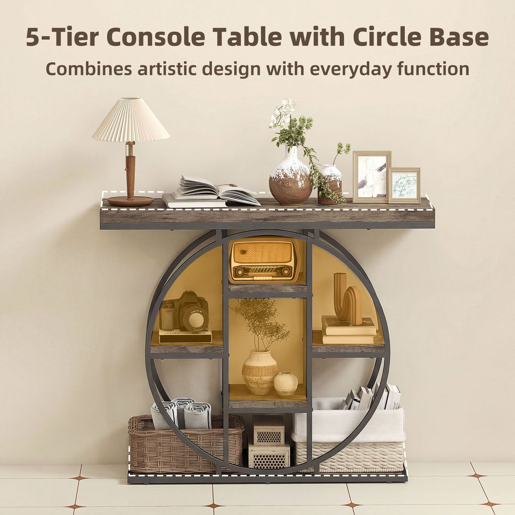 Console Table with Storage Shelves, Industrial Sofa Table for Living Room, Hallway