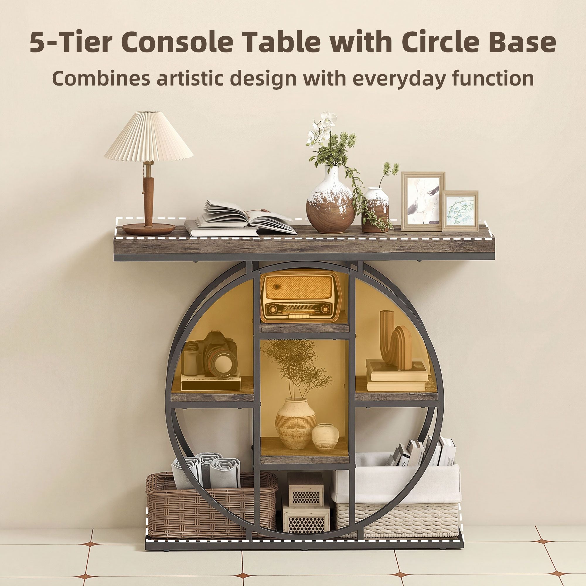 Console Table with Storage Shelves, Industrial Sofa Table for Living Room, Hallway
