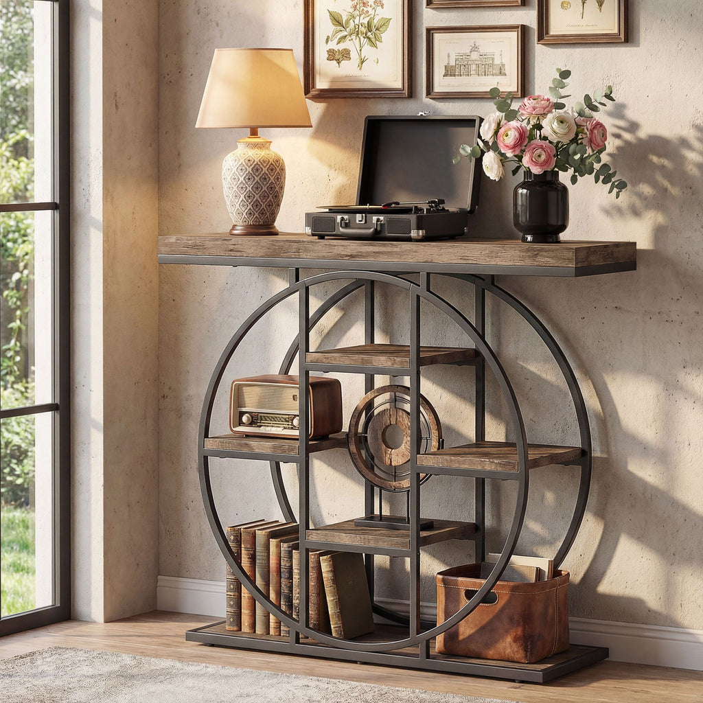 Console Table with Storage Shelves, Industrial Sofa Table for Living Room, Hallway