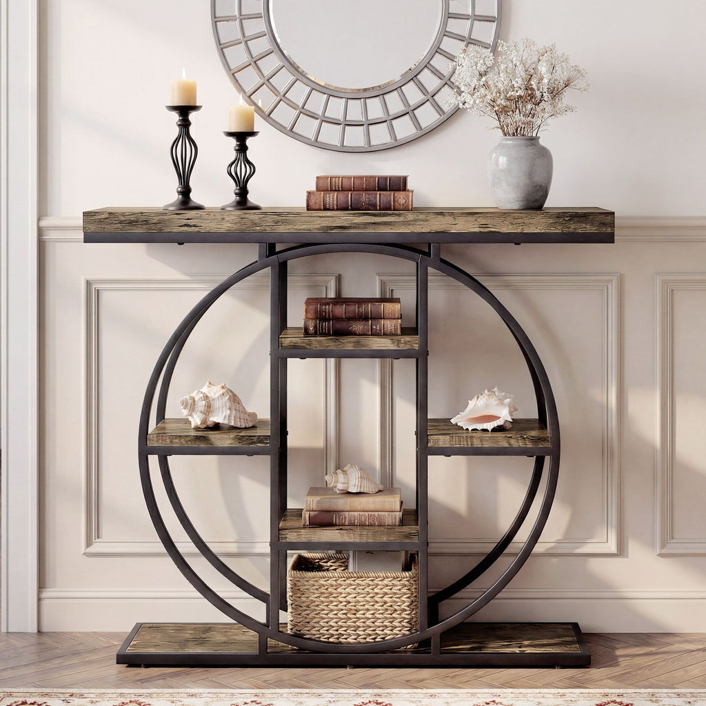 Console Table with Storage Shelves, Industrial Sofa Table for Living Room, Hallway
