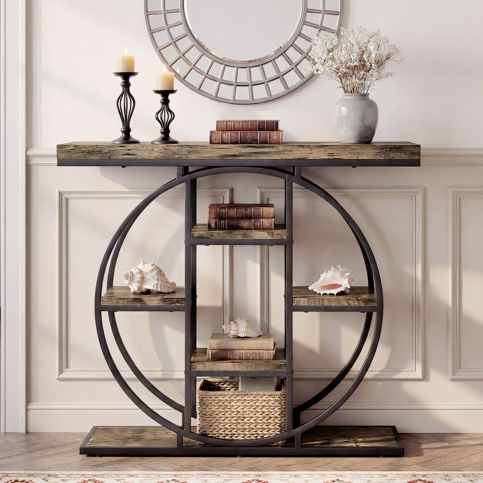 Console Table with Storage Shelves, Industrial Sofa Table for Living Room, Hallway
