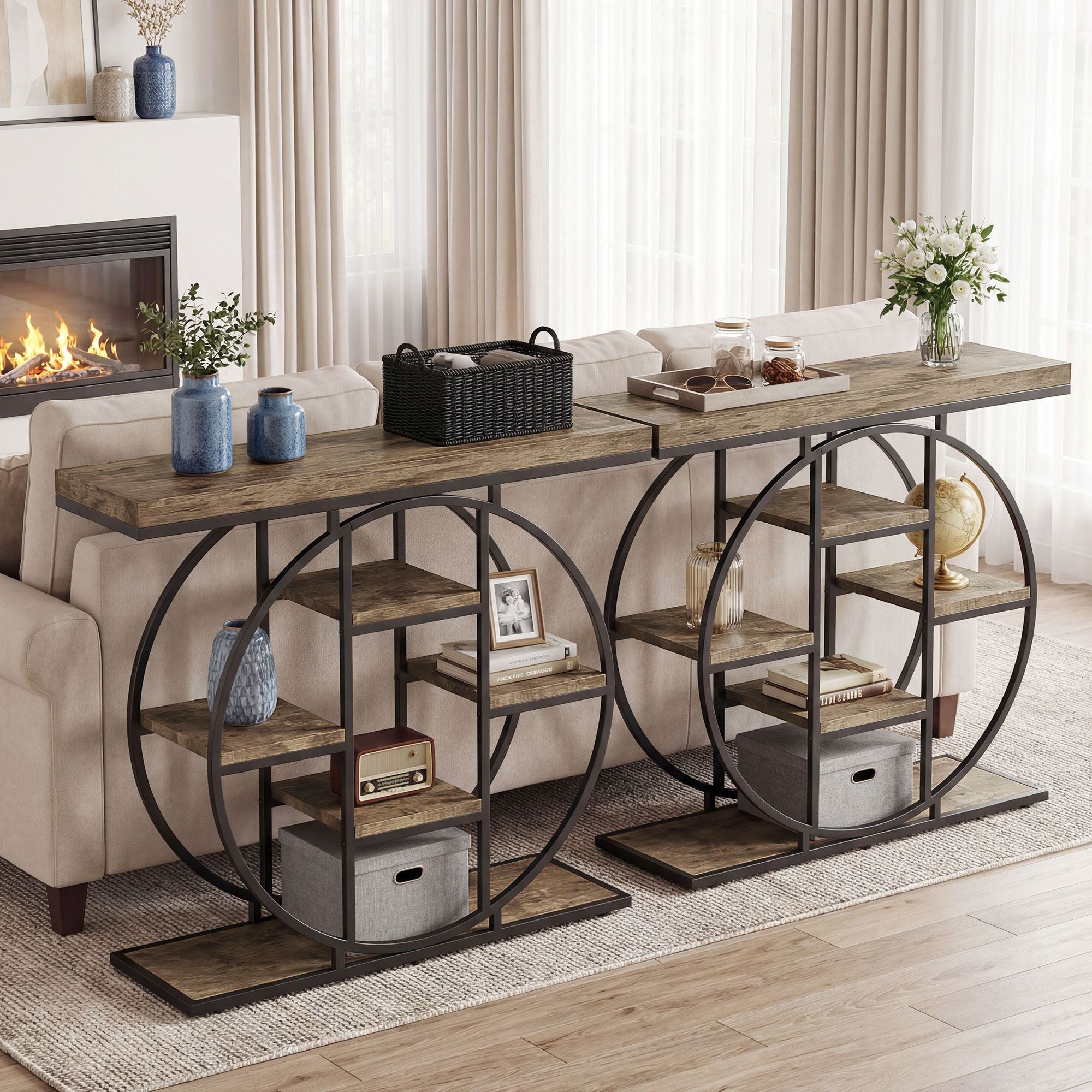 Console Table with Storage Shelves, Industrial Sofa Table for Living Room, Hallway