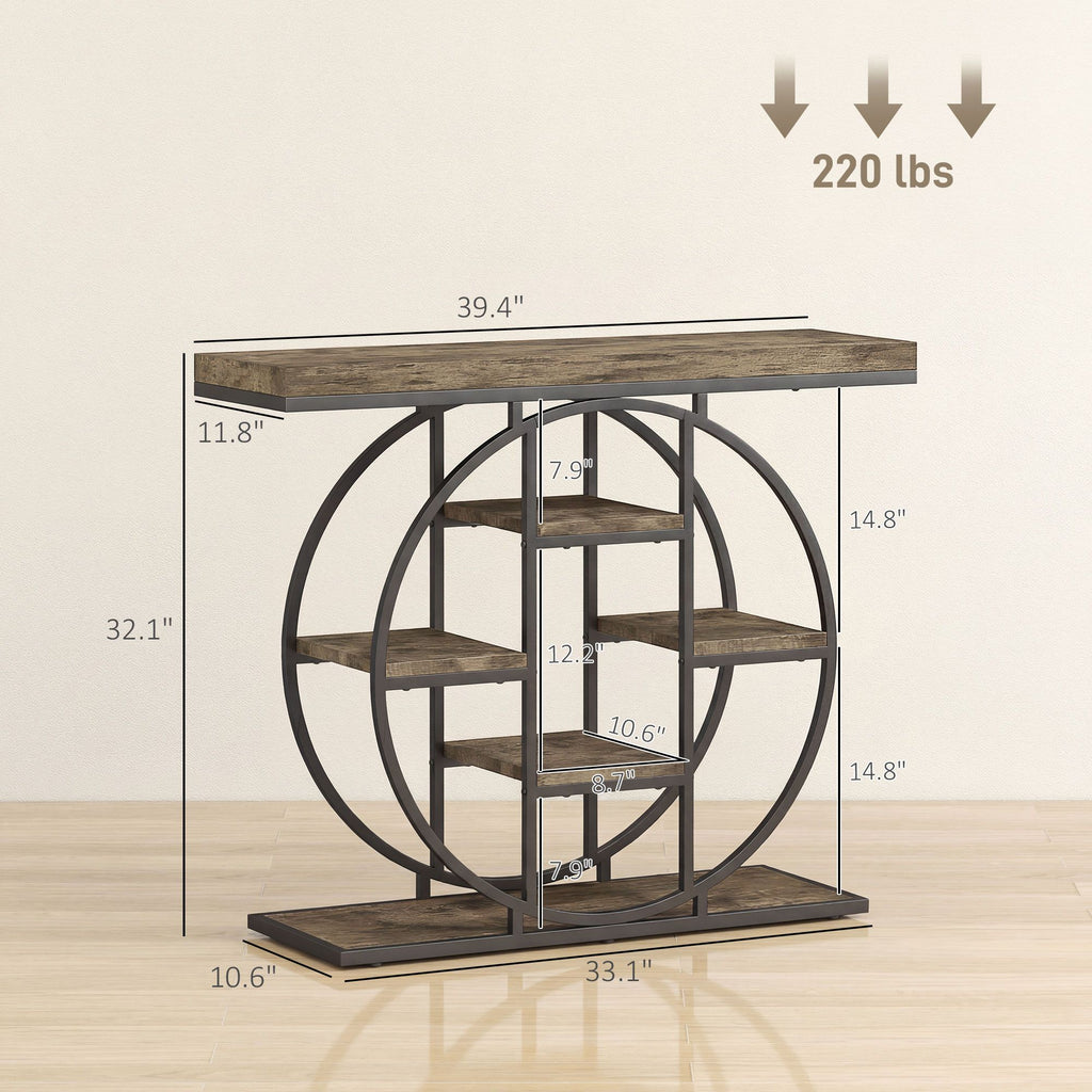Console Table with Storage Shelves, Industrial Sofa Table for Living Room, Hallway