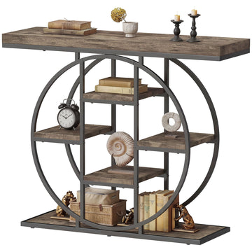 Console Table with Storage Shelves, Industrial Sofa Table for Living Room, Hallway