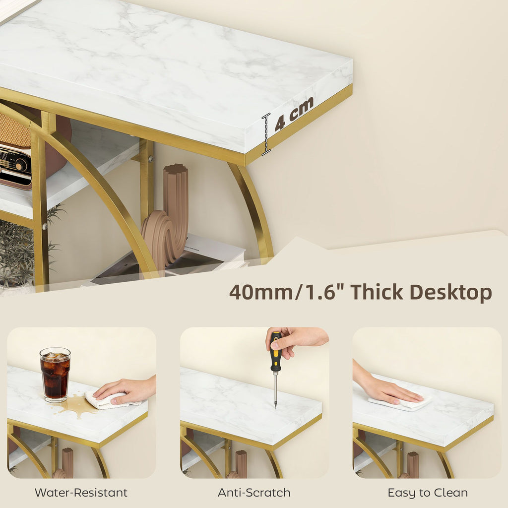 Industrial Console Table with Marble-Effect Shelves and Ample Storage