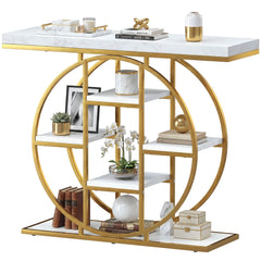 Industrial Console Table with Marble-Effect Shelves and Ample Storage