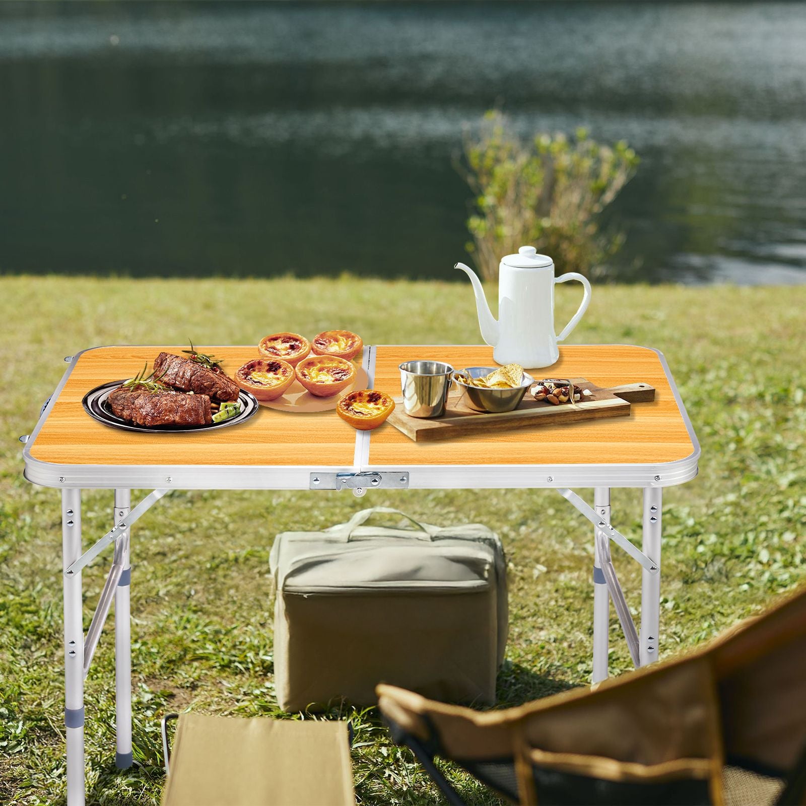 Wood-Grain Folding Table for Dining, Games, and Gatherings