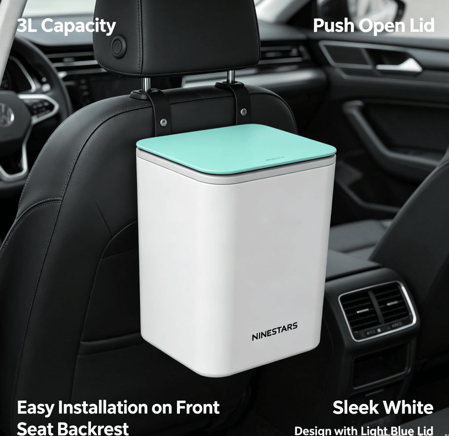 Push-Open Mini Vehicle Trash Can with Non-Slip Mat