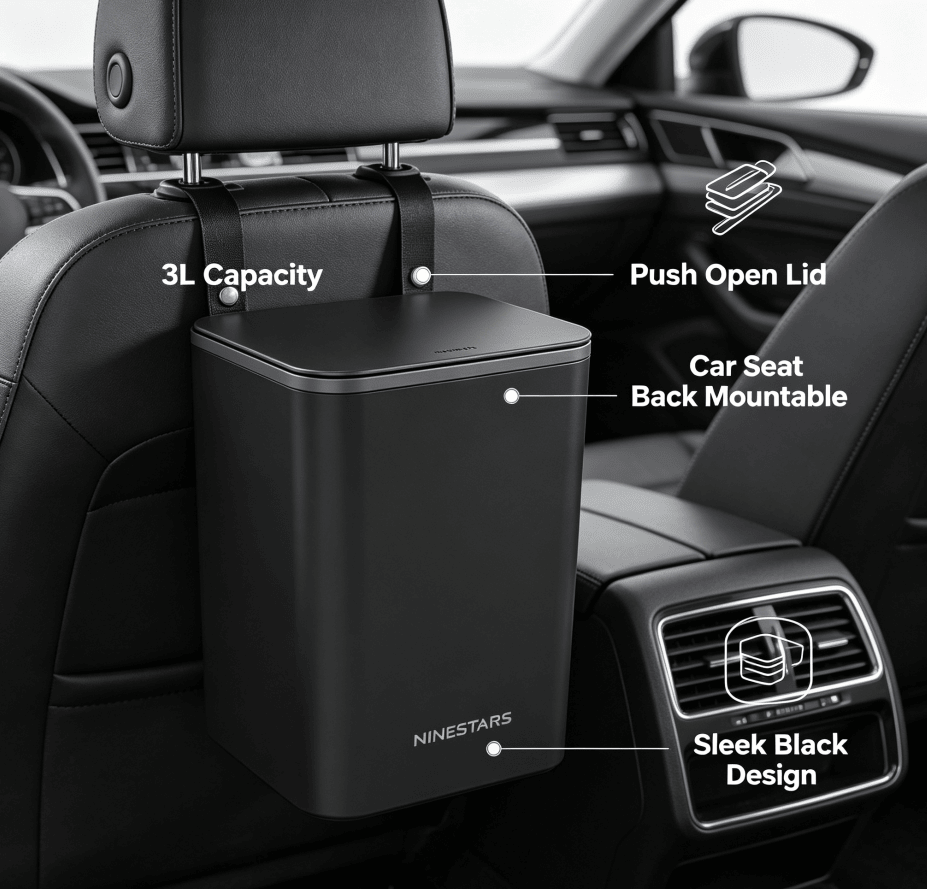 Push-Open Mini Vehicle Trash Can with Non-Slip Mat