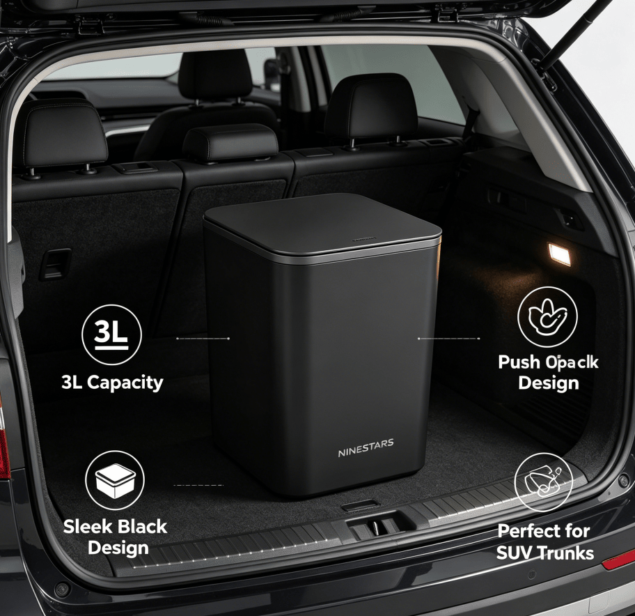 Push-Open Mini Vehicle Trash Can with Non-Slip Mat