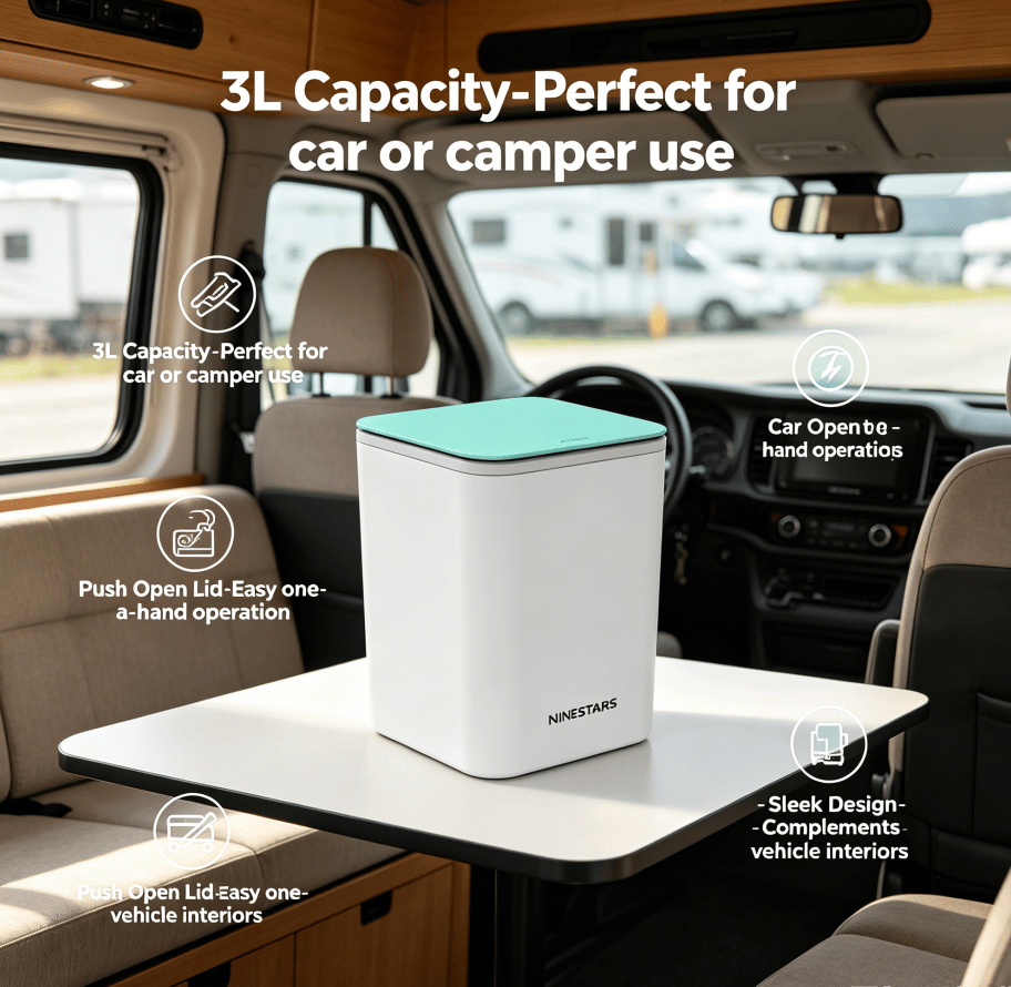 Push-Open Mini Vehicle Trash Can with Non-Slip Mat