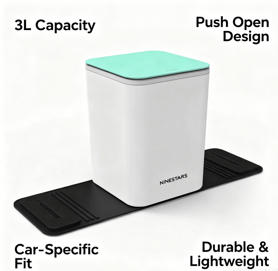 Push-Open Mini Vehicle Trash Can with Non-Slip Mat