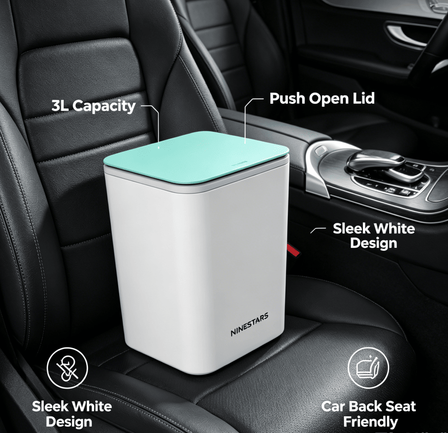 Push-Open Mini Vehicle Trash Can with Non-Slip Mat