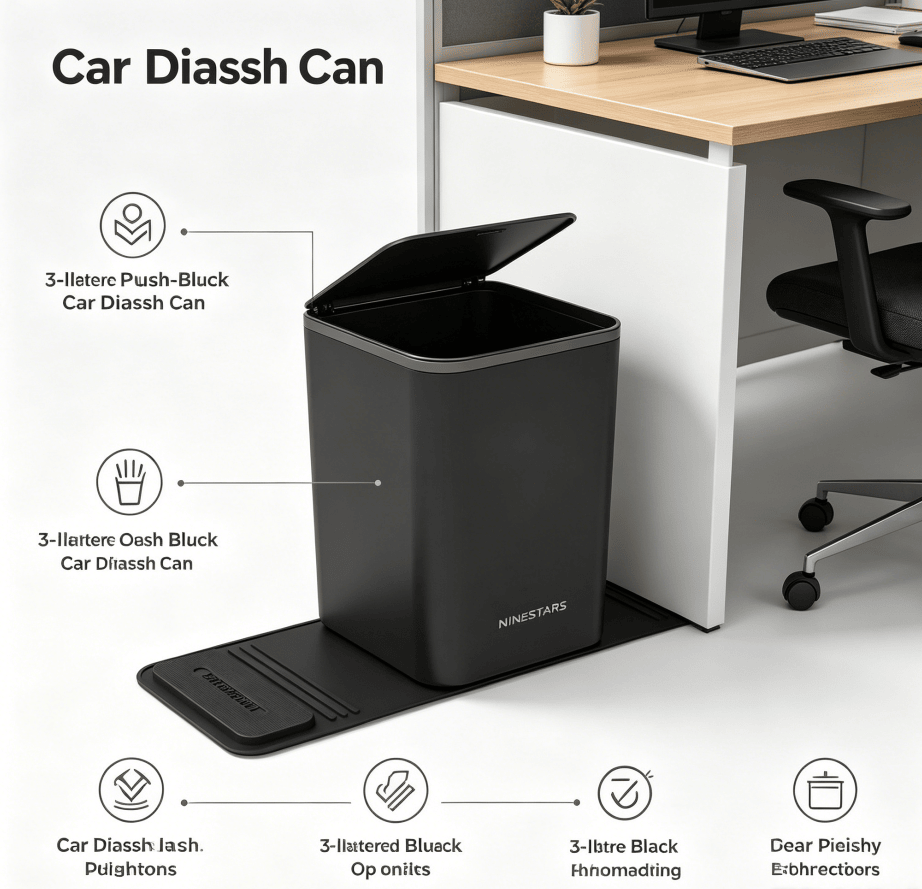 Push-Open Mini Vehicle Trash Can with Non-Slip Mat