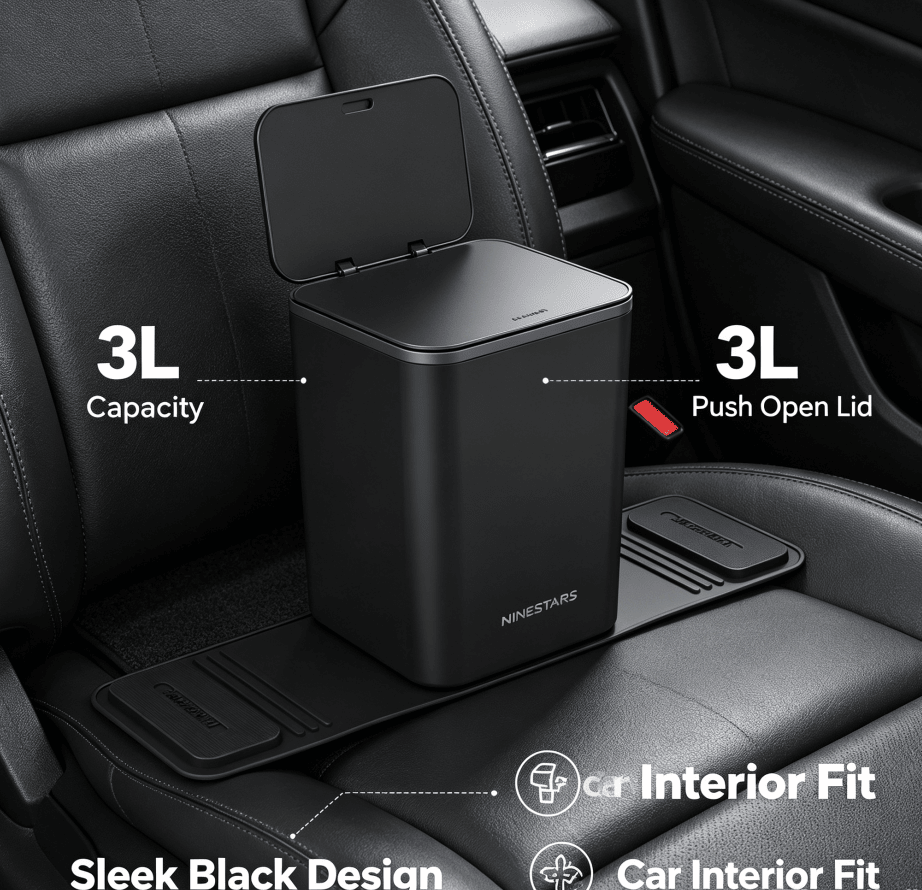 Push-Open Mini Vehicle Trash Can with Non-Slip Mat