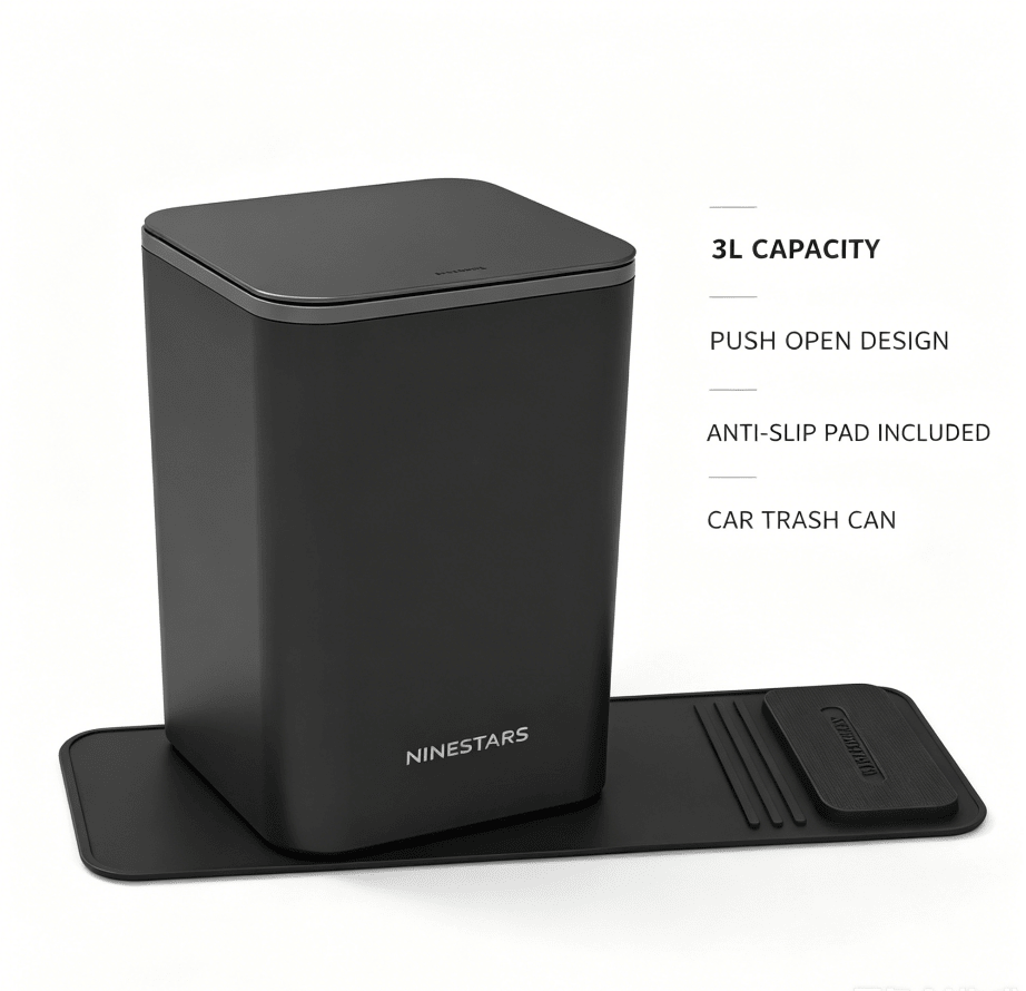 Push-Open Mini Vehicle Trash Can with Non-Slip Mat