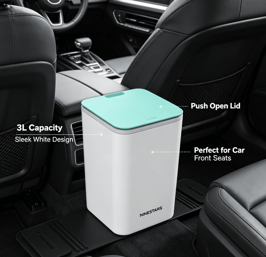 Push-Open Mini Vehicle Trash Can with Non-Slip Mat