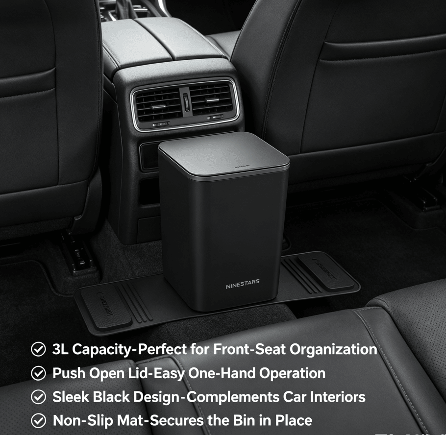 Push-Open Mini Vehicle Trash Can with Non-Slip Mat