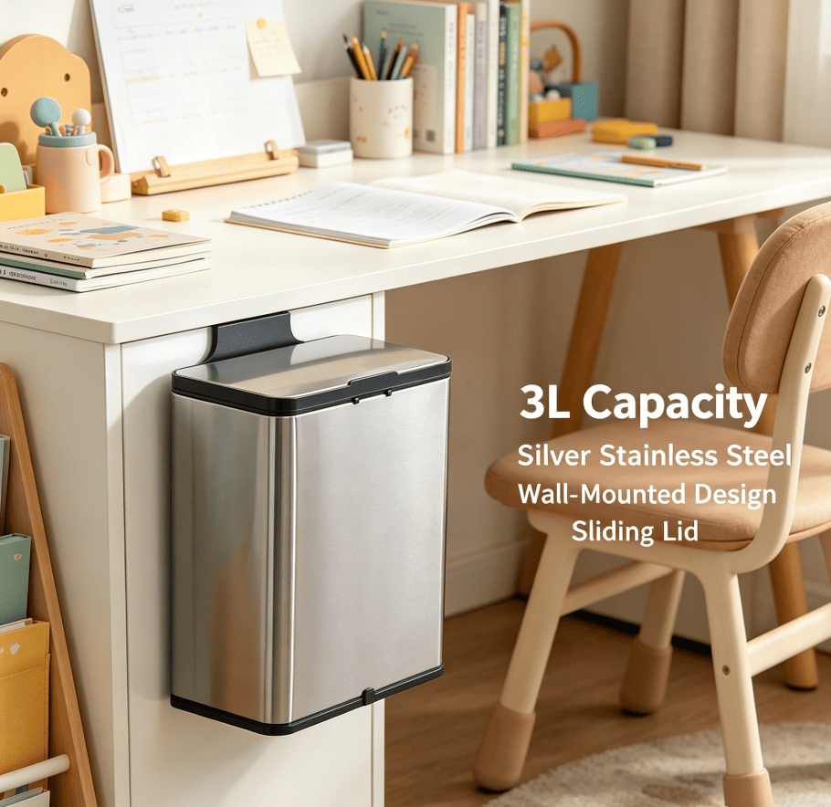 Compact Hanging Trash Can with Slide Lid