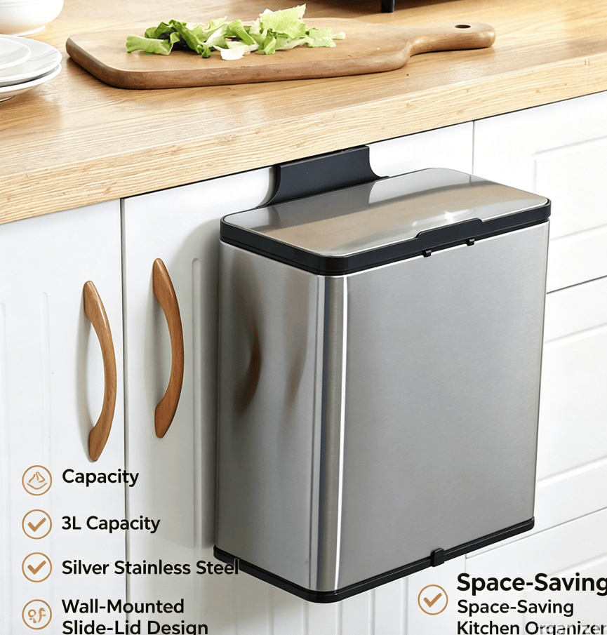 Compact Hanging Trash Can with Slide Lid