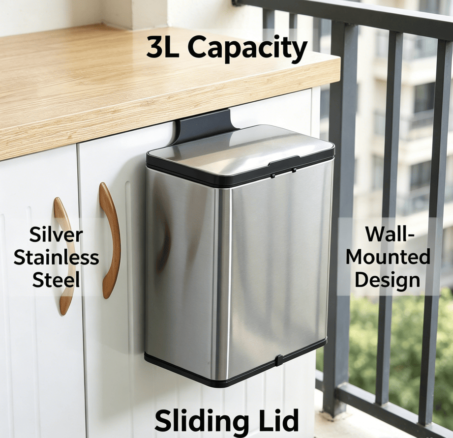 Compact Hanging Trash Can with Slide Lid