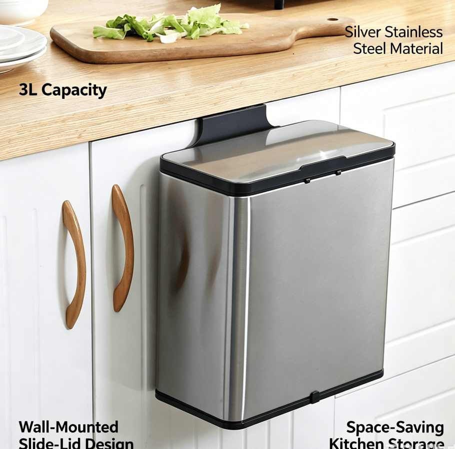 Compact Hanging Trash Can with Slide Lid