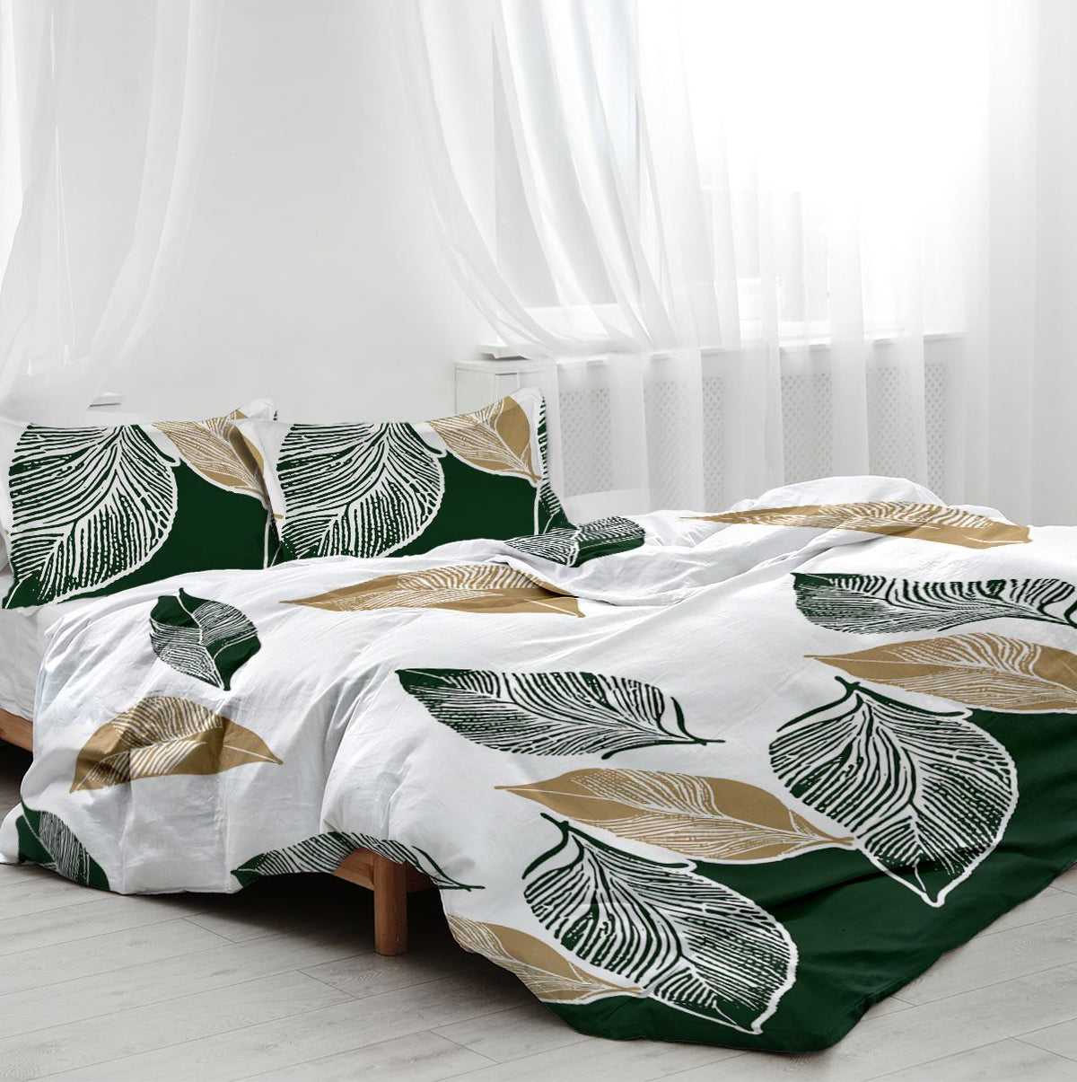 Minimalist Leaf Print Reversible Duvet Cover Set