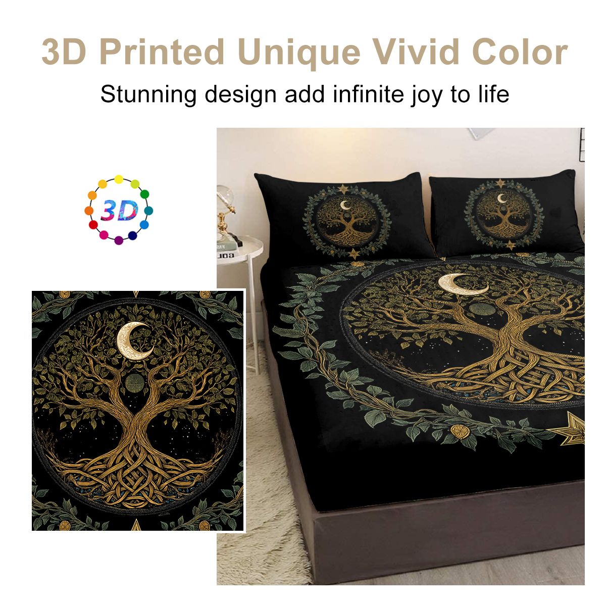 Tree of Life Three-Piece Fitted Sheet Set