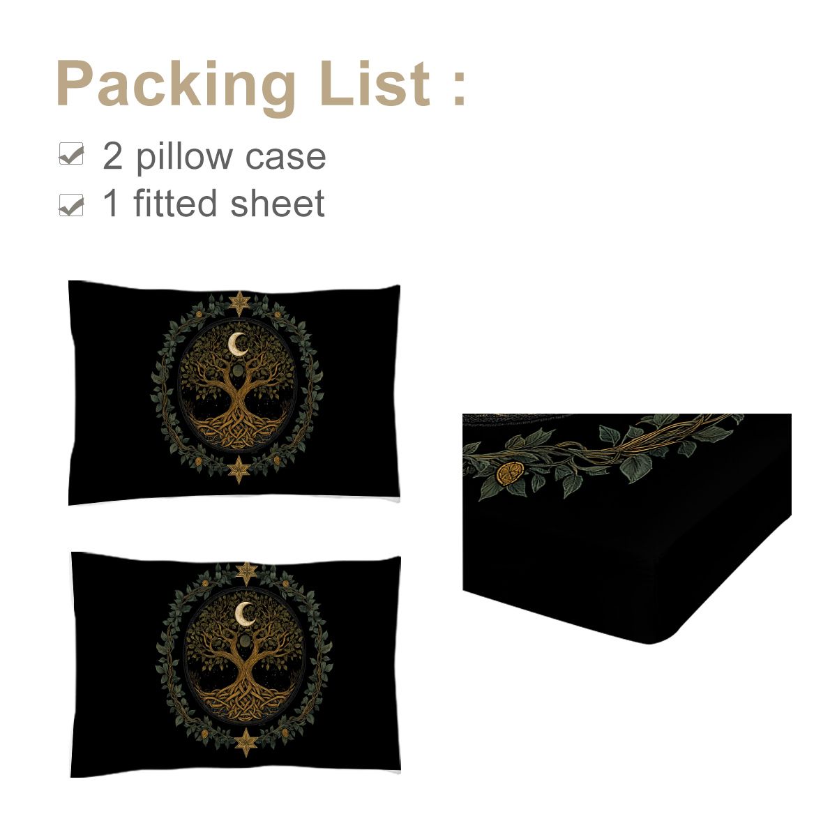 Tree of Life Three-Piece Fitted Sheet Set