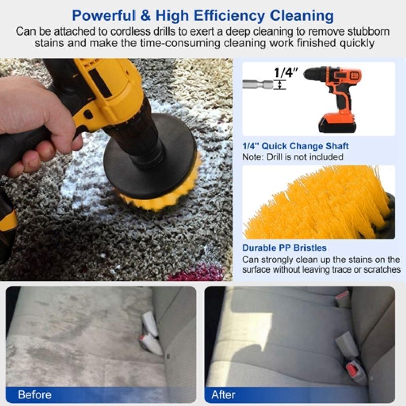3-Piece Drill Brush Set for Deep Cleaning Tiles, Tub, and Carpet