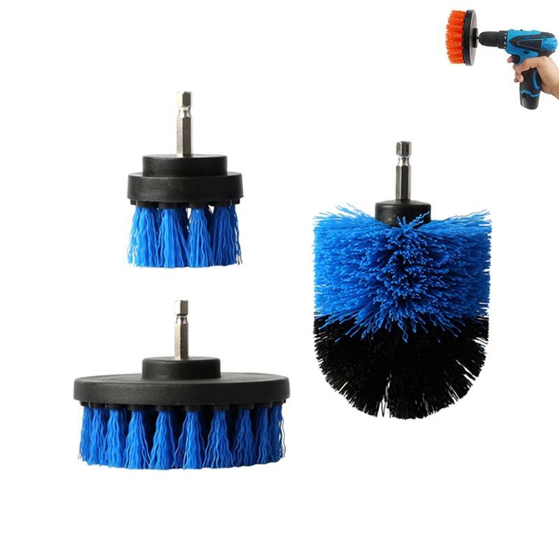 3-Piece Drill Brush Set for Deep Cleaning Tiles, Tub, and Carpet - Blue / Cleaning Tool