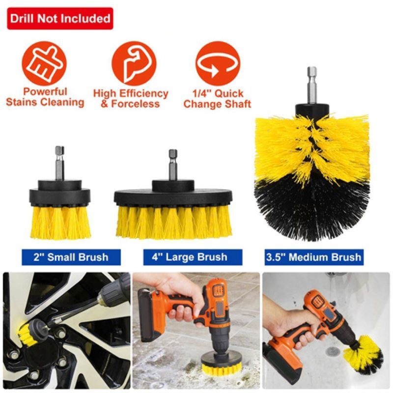 3-Piece Drill Brush Set for Deep Cleaning Tiles, Tub, and Carpet