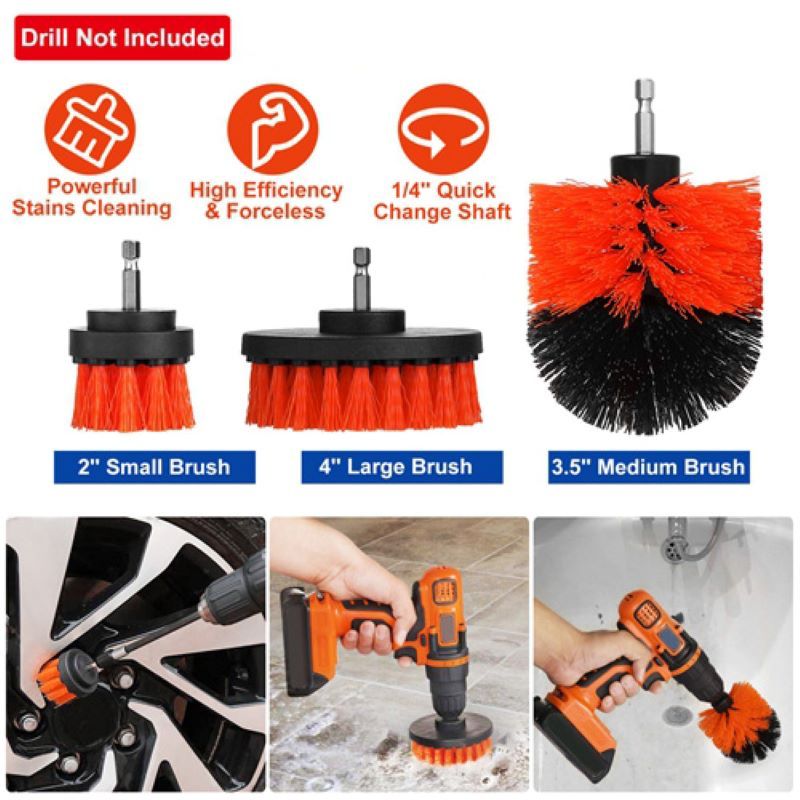 3-Piece Drill Brush Set for Deep Cleaning Tiles, Tub, and Carpet