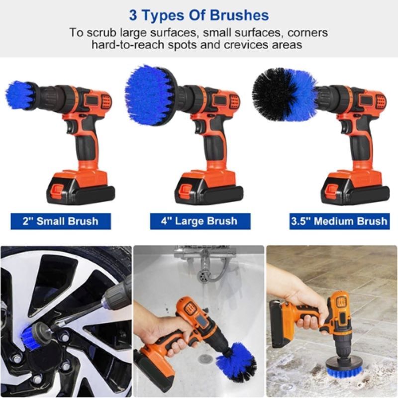 3-Piece Drill Brush Set for Deep Cleaning Tiles, Tub, and Carpet