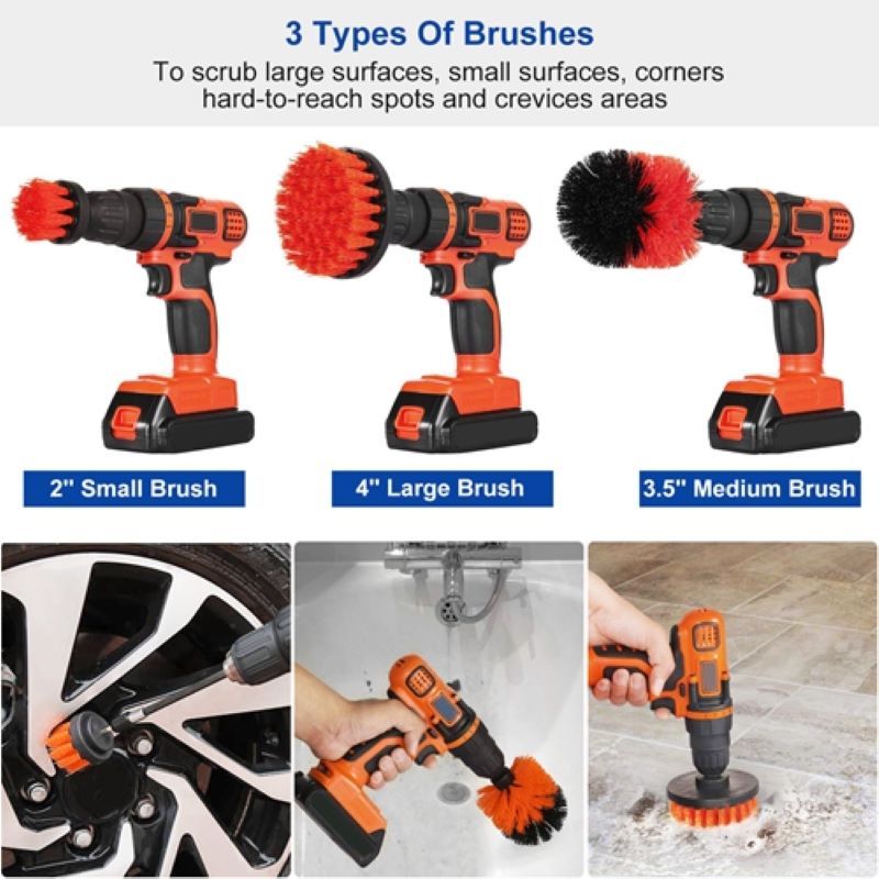 3-Piece Drill Brush Set for Deep Cleaning Tiles, Tub, and Carpet