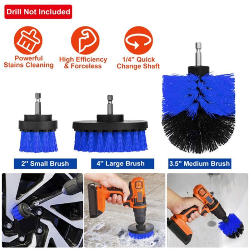 3-Piece Drill Brush Set for Deep Cleaning Tiles, Tub, and Carpet