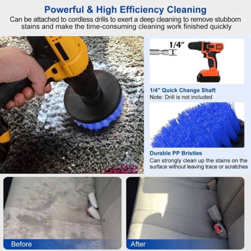 3-Piece Drill Brush Set for Deep Cleaning Tiles, Tub, and Carpet