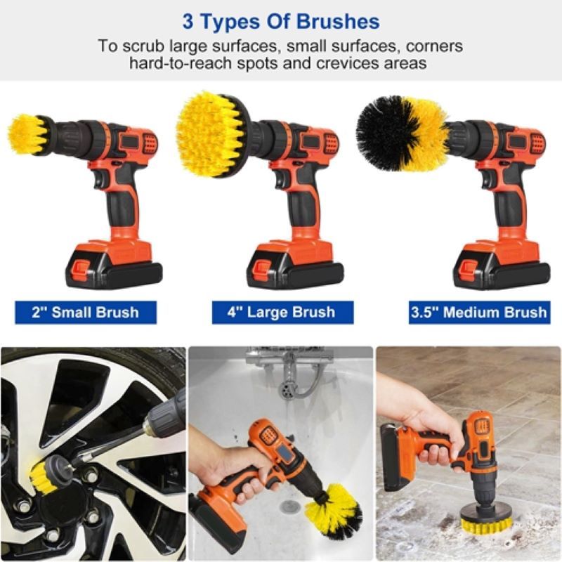 3-Piece Drill Brush Set for Deep Cleaning Tiles, Tub, and Carpet
