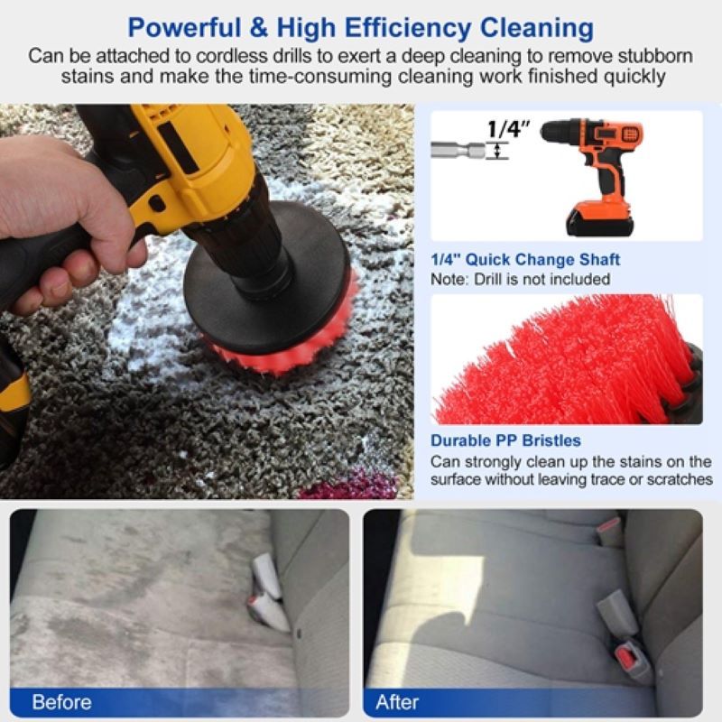 3-Piece Drill Brush Set for Deep Cleaning Tiles, Tub, and Carpet