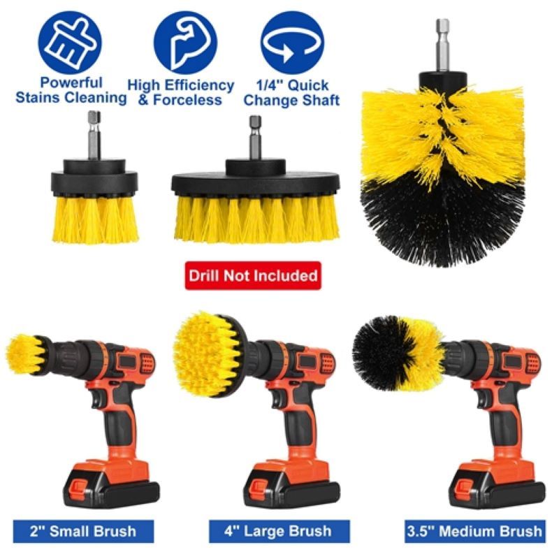 3-Piece Drill Brush Set for Deep Cleaning Tiles, Tub, and Carpet