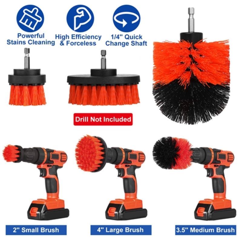 3-Piece Drill Brush Set for Deep Cleaning Tiles, Tub, and Carpet